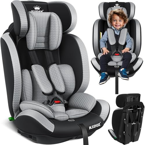 KIDIZ® Silla de Coche bebé | Asiento infantil para coche, asiento para niños, 9 kg - 36 kg, 1-12 años, grupo 1/2/3, universal, homologado según ECE R129/03, Gris