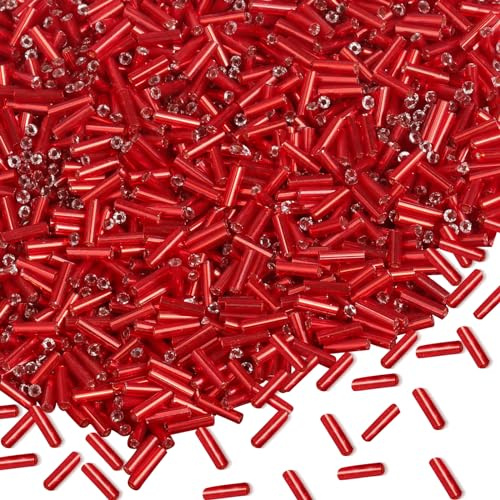 4000 Stück Rot Röhrenperlen 2x7mm Rocailles Perlen für Armbänder, Gerade Lange Tube Glasperlen Kleine Bastelperlen für DIY Halskette Ohrring Handwerk