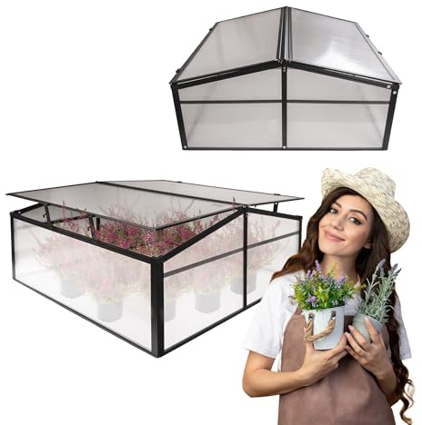 GRINDI IN THE GARDEN - Frühbeet Mini Gewächshaus Pflanzenhaus - Aluminium & Polycarbonat, 100x100x48, schwarz - für Garten, Balkon und Terrasse, Winterfest, Stabil & Einfach zu Montieren - MAGNOLIA IV