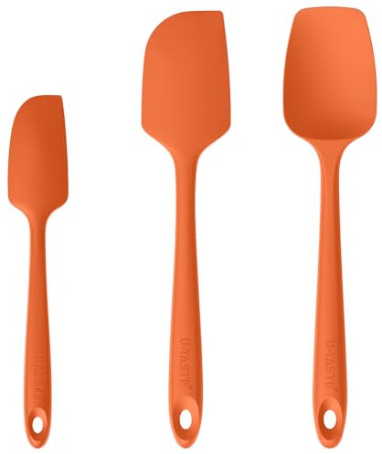 U-Taste Espátula Silicona Juego de 3:250℃ Resistente al Calor, Lengua de Goma Flexible sin BPA sin Costuras para Cocinar, Mezclar y Hornear para Utensilios de Cocina Antiadherentes (Naranja)