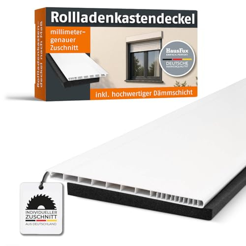 HausFux Rollladenkastendeckel/Rollokasten Abdeckung nach Maß - mit Dämmung - Made in Germany - individueller Zuschnitt - bis 3 m Länge (Weiß, (T x L | 19,5 x 150 cm)