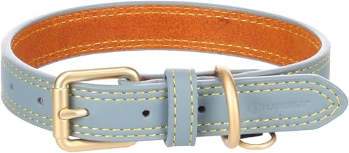 Flamingo Halsband für Hund Virginia hellblau S/M 31-39cm 20mm - Mit einem Ring für ID-Anhänger - Genäht für extra Stärke