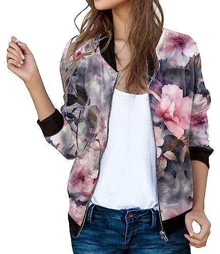 Veste collège pour femme - Style vintage - Veste d'aviateur décontractée - Coupe-vent - Courte - Confortable - Veste de transition classique - Veste de pilote - Veste de survêtement tendance - Veste