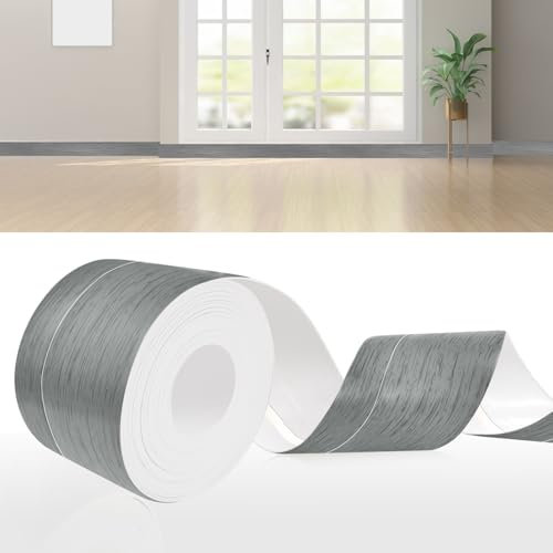 DIKARIYA Weichsockelleiste Selbstklebend Holzoptik Grau, 50x20mm 18 Meter Sockelleiste Selbstklebende, PVC Weichsockelleiste Fussleisten Selbstklebend, Flexible Knickleiste für Küche Bad Badezimmer
