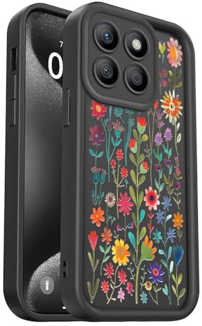 PanXCase Cover Silicone per Honor X8b | Custodia Morbida e Leggera, Protezione Camera, Antiurto, Antigraffio, Retro Concavo Ergonomico, Black,Flowers
