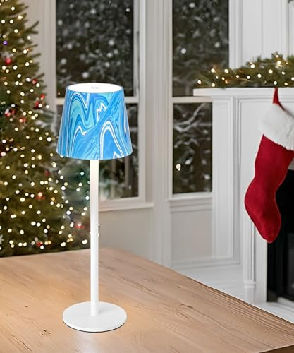 Faithorse Kabellos Tischlampe Aufladbar, Dimmbare LED Akku Tischleuchte IP54 wasserdichte Schreibtischlampe Touch Lampe mit 3 Farbmodi Wiederaufladbares Lampe, Akku Lampe für Schlafzimmer (Blau Weiß)