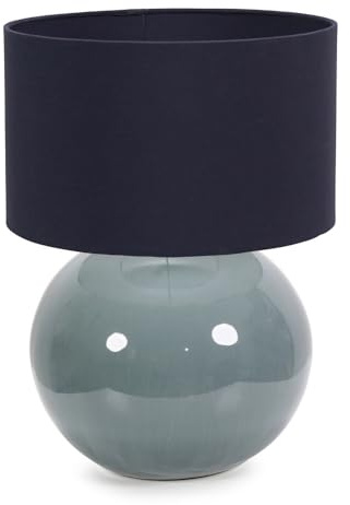 ValueLights | Eucalyptus Ceramic Table Lamp with Navy Blue Fabric Drum Lampshade Living Room Bedside Light | Table Lamps, Home Décor & Improvement Essential | Included LED Bulb
