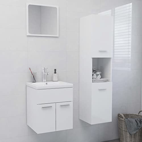 LAPOOH Conjunto de Muebles de baño Madera contrachapada Blanco Brillo, Muebles para Baño, Muebles para Lavabo, Armario Baño - 3070952