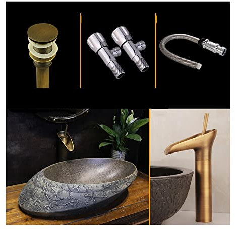 DDKYHU Lavandino da appoggio Lavandino da appoggio in Ceramica Lavandino da appoggio in Pietra Lavandino da Bagno Forma Unica Lavandino Artistico Lavandino per lavabo Mobile lavabo