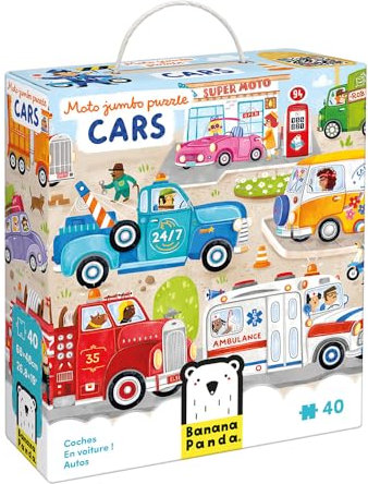 Banana Panda Moto Jumbo Puzzle Cars | 40-Piece Educational Vehicle Puzzle for Kids Age 3+ | Cars, Trucks, Fire Engines & More | Boosts Observation, Imagination & Fine Motor Skills