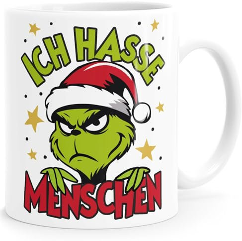 MoonWorks Tasse Weihnachten Grinch Spruch Lustig keine Menschen Geschenkidee Weihnachtsmuffel weiss standard