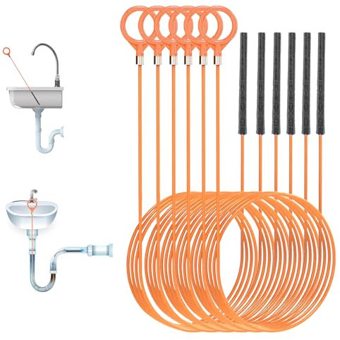6Pcs Drain Snake Unblocker,31Inch Drain Unblocker Tools Metal Sink Snake Drain Hair Clog with Nylon Layer Flexible Shower Snake Drain Cleaner Declogger for Kitchen Bathroom Plughole Plug Hole Toilet