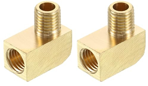 QUARKZMAN 2Pcs Raccord de Tuyau en Laiton 90 Degrés Barstock Street Coude | M8 Mâle x M8 Femelle Connecteur de Tuyau, pour Gaz Air Huile Propane