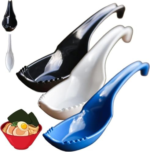 3 PCS Ramen Terminator - an Uncommon Spoon, 2 In1 Ramen Noodle Soup Spoon with Fork, Chinese Soup Spoons, Heavy-Weight Soup Spoons Spoon Set Flatware Set, Asian Ramen Fork/Spoon for Eating Ramen