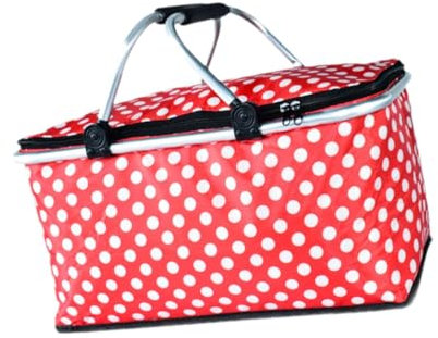 Milageto Isolierter Picknickkorb, wasserdichtes Futter, Korb, Einkaufskorb, Taschenbox, thermische Kühl-Lunchbox für das Arbeitsrestaurant, Roter Punkt