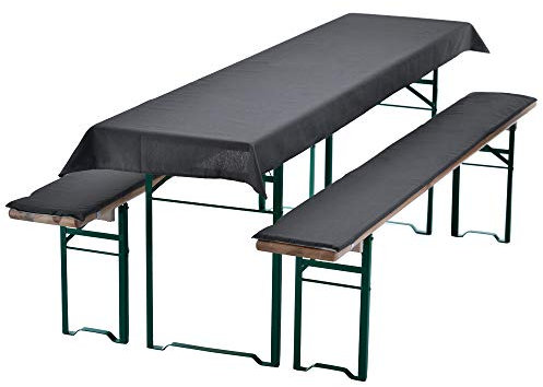 NYVI Bierbankauflagen Set NYVIGala 240x90 cm Anthrazit - 1x Tischdecke für 220x70 cm Biertische & 2X Gepolsterte Auflage für 220x25 cm Bierbänke - Sitzauflage für Bierzeltgarnitur