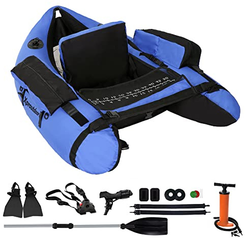 byhsports Professional Schlauchboot, Bellyboot zum Raubfischangeln, 160 kg Tragfähigkeit Angelboot -inkl. Pumpe, Verstellbare Rucksackgurte, Aufbewahrungstaschen, Fischlineal(Blau)