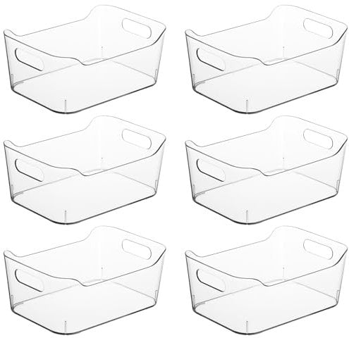 6 Pack Clear Plastic Storage Bins, Multi-Use Small Pantry Organizers and Storage Bins for Home Kitchen Organization Containers, Makeup Organizing, Bathroom, Pantries, Cabinet Organizer Bin