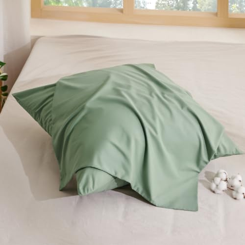 BEDSURE Kissenbezug 40x40 2er Set - 100% Baumwolle Kopfkissenbezug Grasgrün | Kopfkissenbezug 40 x 40 mit Reißverschluss, Kissenhülle Weich Sicher Atmungsaktiv, Hautfreundlicher Komfort, OEKO-TEX Cert.