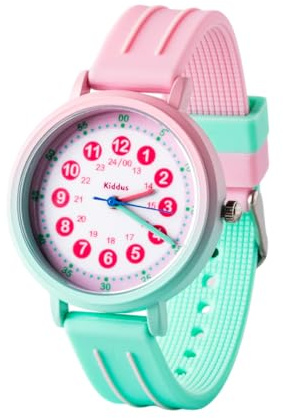 Kiddus Lernuhr für Kinder, Analoge Armbanduhr für Jungen und Mädchen ab 5 Jahren, Waterproof 5ATM, Geschenk für Mädchen zum Lernen