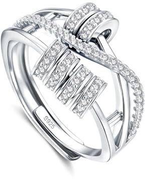 Deyanse Silver Anxiety Rings, Fidget Ring with Worry Bead & Zirconia, 925 Sterling Silver Stress Spinner Ring, Adjustable Thumb Rings for Anxiety Relieving, Unisex Relief Stressring for Anxiety Friend