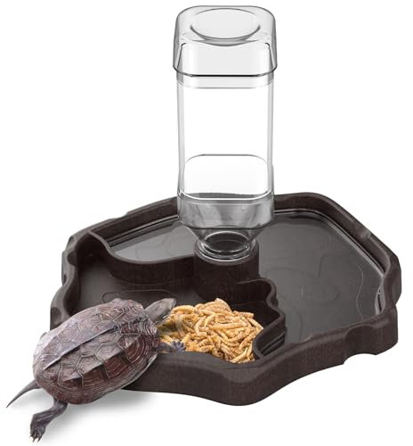 Pawfly Tortoise Water Dish, Turtle Food and Water Bowl, Automatic Reptile Water Dish Feeder, Bottle Water Dispenser for Snake Bearded Dragon Lizard and Chameleon