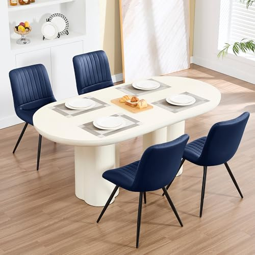 YUUIJOAA Esszimmerstühle 4er Set,PU-Kunstleder Modern Polsterstuhl mit Rückenlehne für Esszimmer/Restaurant/Wohnzimmer (Blau, 4 PCS)