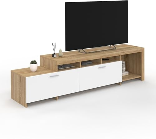 IDMarket - Mueble TV 180 cm Malo Madera y armarios blancos