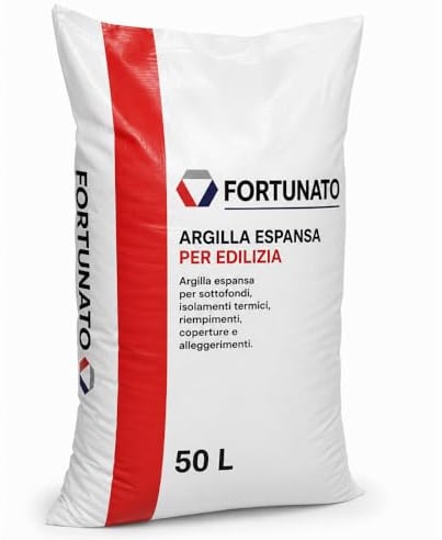 FORTUNATO Argilla Espansa per Edilizia, Isolante Termoacustico, Granulometria 8-20 mm, 50 L, Materiale Naturale Riciclabile