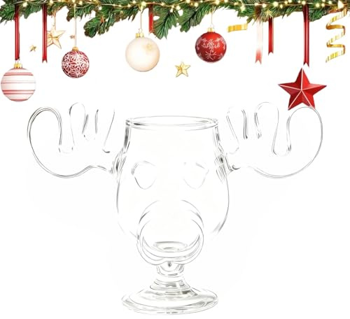 Generisch 2025 Neu Elch Gläser, Schöne Elchgläser, Moose Mug Elchglas Elchtasse,Glasmaterialien -Sicherheitsverpackungen, Christmas Elch Mug, 240 ml, Geschenke für Familie und Freunde
