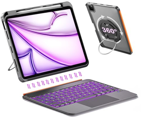Para iPad Air de 13 Pulgadas (M4/M3/M2,2026/2025/2024),Teclado Magnético Extraíble,Retro, Trackpad,Ajustable,Compart. Lápiz y Puntas,Funda Delgada Pro 12,9 Pulgadas (6.ª,5.ª,4.ªy 3.ªGen) (Gris)