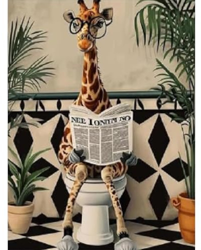 Giraffe Paint by Numbers for Adults, Animal Painting by Numbers for Adults Canvas Kits, Bathroom Adult Paint by Numbers Kits without Frame, DIY Acrylic Oil Painting for Home Wall Decor 12x16 inch