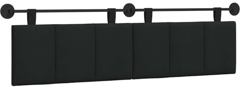 vidaXL Hängendes Kopfteil Schwarz Stoff, Wanddeko fürs Schlafzimmer: modernes hängendes Kopfteil, gepolsterte platzsparende Platte, verstellbares minimalistisches Design