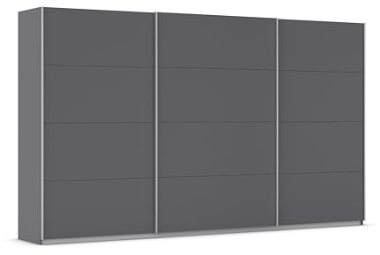 Rauch Möbel KULMBACH, Schwebetürenschrank, Grau metallic, Breite 360 cm | Kleiderschrank mit Schwebetüren, Schiebetüren, 3-türig, Zubehör Premium, für Schlafzimmer, Jugendzimmer, Garderobe, Flur