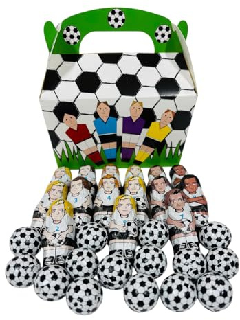 OYOY | 200g Fussball Schokoladen Set mit Geschenkbox | 100g Fussballspieler & 100g Schokobälle | Milchschokolade mit Milchcremefüllung | Süßigkeiten für Kindergeburtstag Fussball Party & Gastgeschenk