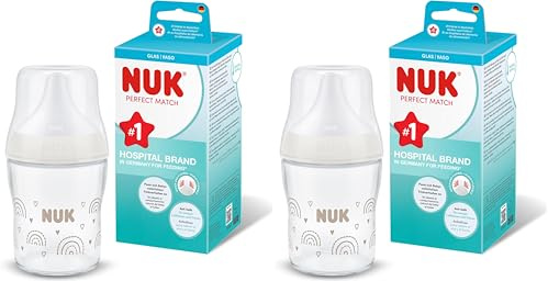 NUK Perfect Match Biberon | 0+ mois | 120 ml | Biberon anti-coliques | Verre | Indicateur de contrôle de température | Arc-en-ciel | Lot de 2