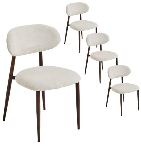 PPkrimnel Juego de 4 sillas de Comedor de Chenilla, Color Beige-Nogal