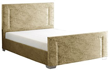 TULIP BED FRAME WITH MATTRESS Upholstery Bed Frame, Fabric, Champagne, Double, 5-Piece