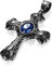 JewelryWe Schmuck Herren Halskette, Edelstahl Glas Retro Punk Rock Kreuz Anhänger mit 55cm Kette, Blau Silber