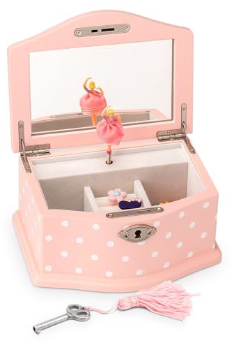 Art Lins Elle Schmuckkästchen mit Ballerina-Spieluhr mit Schloss, hölzerne Erinnerungsbox mit aufziehbarer Musik, Schwanensee, klein (Rosa)
