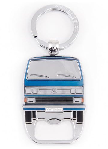 BRISA VW Collection - Volkswagen Schlüssel-Anhänger-Ring Schlüsselbund-Accessoire Keyholder mit Flaschenöffner im T3 Bulli Bus Design (Bus Front/Blau)