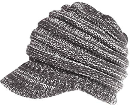 LAEMILIA Damen Mütze Strickmütze Einfarbig Herbst Winter Warm Strickhut Einheitsgröße Wintermütze Zöpfen Loch Loop Damenmütze Pferdeschwanz Mütze