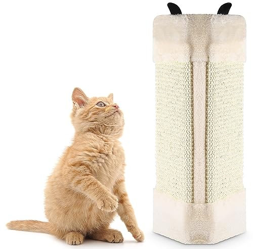 KingSaid Ecke Kratzbrett 45×25cm Kratzmatte Katze Katzenkratzmatte Sisal Kratzpappe Wand Kratzschutz Sofa Katzenkratzbrett Faltbar Katzenkratzbretter mit Plüsch Wandkratzbrett für Schützt Möbel