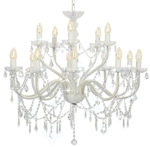 vidaXL Kronleuchter 2-lagig Deckenlampe Pendelleuchte Lüster Deckenleuchte Hängeleuchte Hängelampe Leuchte Lampe Weiß 15xE14-Glühbirnen