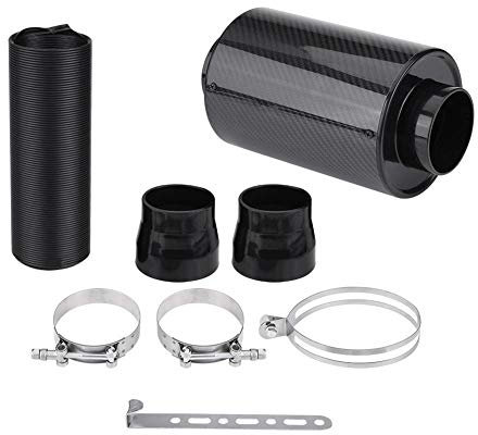 universal cold air intake,Kaltluftfilter Filterbox,76 mm 3-Zoll-Universal-Kaltluftansaugset Karbonfaser-Induktions-Ram-Filterkasten Kaltluftansaugsystem mit Ansaugschlauch