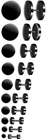 3-14mm Boucles d'oreilles Set 10 PAIRES en Acier Inoxydable Studs Boucle d'Oreille Faux Plug Fakeplugs Haltère Barbell pour Hommes Femmes, Argent/Noir/Or/Or Rose/Bleu