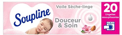 SOUPLINE - Voiles Sèche-Linge Adoucissants Douceur & Soin - Parfument agréablement le Linge - 20 Lingettes à Disposer dans le Sèche-Linge