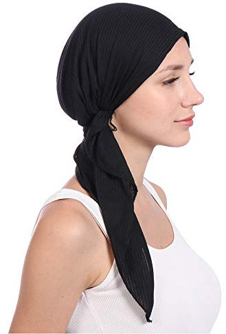 Lazzboy Unisex Bambus Bandana Fur Haarverlust Krebs Chemo Frauen Indien Perlen Muslim Stretch Turban Hut Baumwolle Haar Schwanz Kopftuch Wrap(Schwarz)