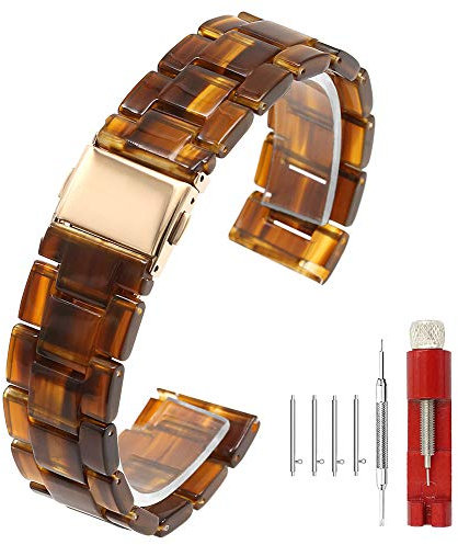 Kai Tian Uhrenarmband 22mm leichtes Harzarmband Armband für Männer Frauen Edelstahlschnalle Schnelle Veröffentlichung Dunkler Bernstein Uhr Ersatzarmband Edelstahlschnalle Entfernbare Links