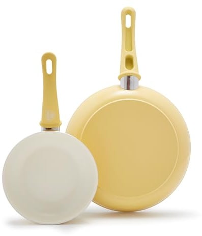 GreenLife Soft Grip Healthy Ceramic Nonstick 7 and 10 Frying Egg Omeltte Pan Skillet Set, PFAS-Free, Dishwasher Safe, Yellow